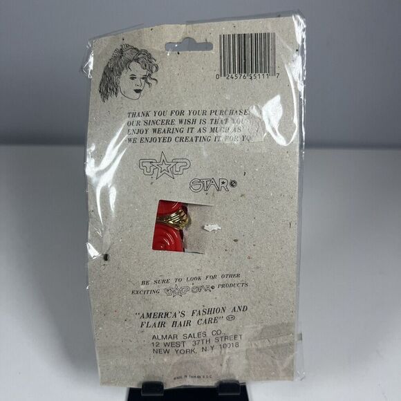 Vintage Top Star Red And Gold Butterfly Clip 1989 Retro 80's Touch Of Gold NOS - Picture 4 of 4
